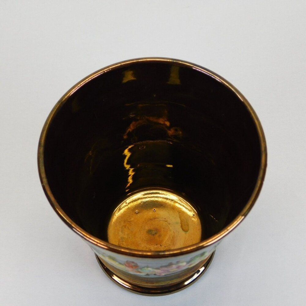 Copper Lusterware Floral Design Beaker Pudding Cup Antique 4" mid 1800's FLAW - Picture 6 of 10